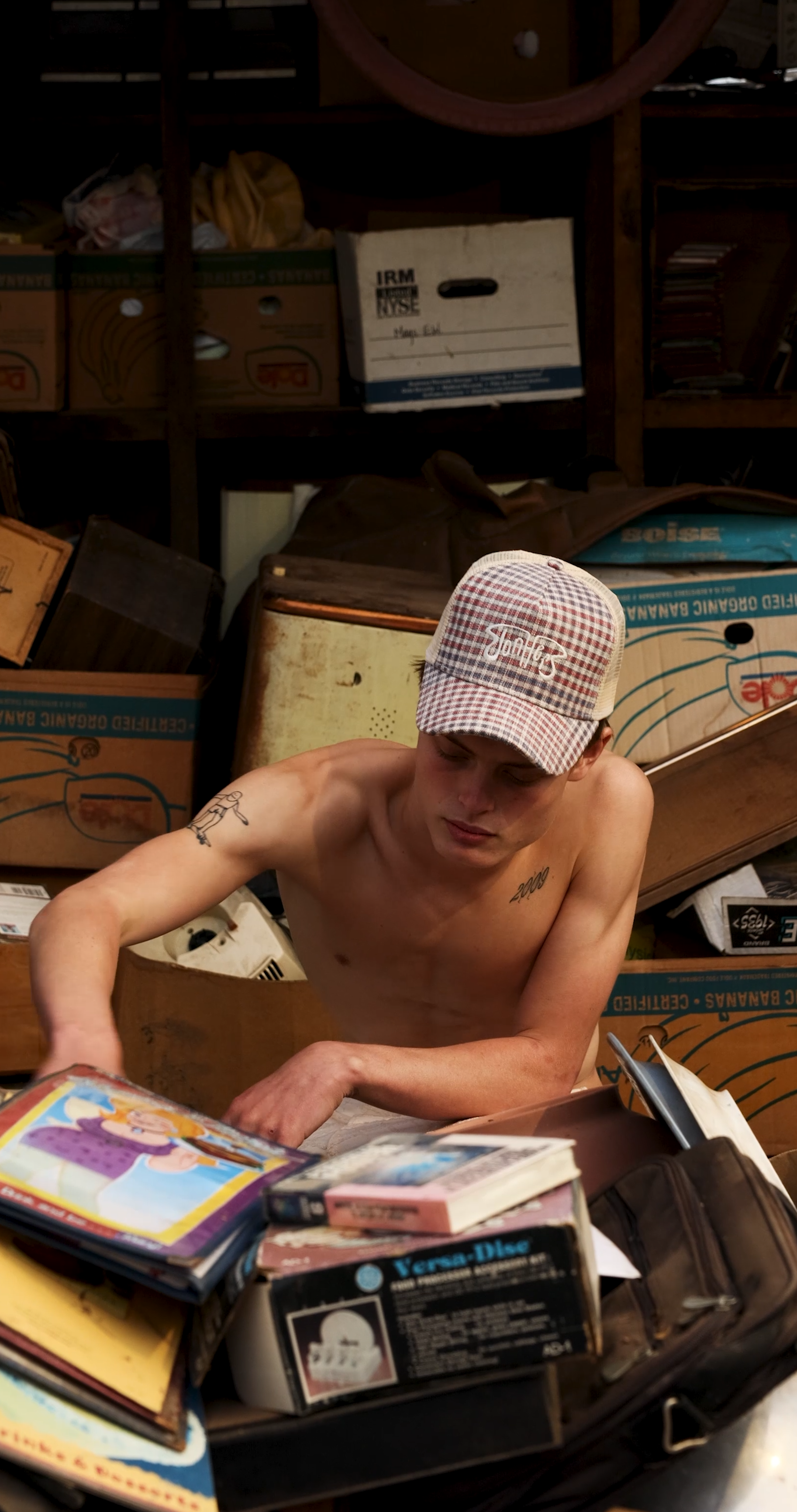 Americana Plaid Trucker Hat — back view with hard mesh